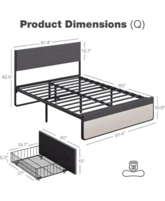 Upholstered Platform Bed Frame with Adjustable Headboard and 2 Drawers- Steel Slat Support- No Box Spring Needed- Space-Saving