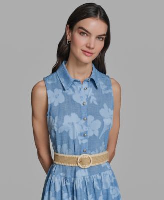 Petite Collared Neck Burnout Midi Dress