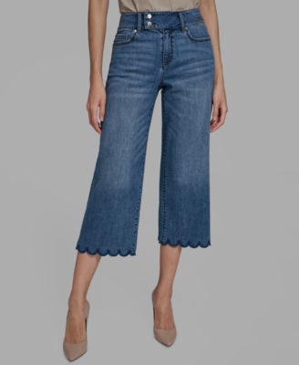 Petite Scalloped Button Mid-Rise Jeans