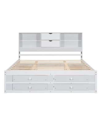 Platform Bed with Storage Headboard and 8 Drawers
