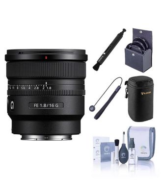 FE 16mm f/1.8 G Lens, Black WITH Pro Optic 67mm Filter Kit with Adorama 8" Large Slinger Lens Case, LensPen Cleaner, Cleaning Kit