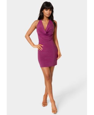 Women's Deep Cowl Neck Mini Halter Dress
