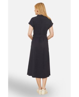 Women's Viscose Linen Look Midi Shirt Dress