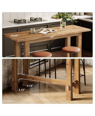63" Solid Wood Bar Table, Tall Pub Table for 4-6 People, Kitchen Counter Height Table for Dining & Home Bar