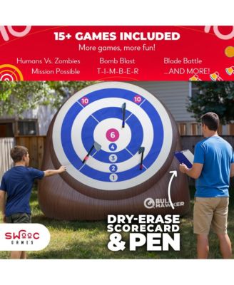 XL Bull Hawker | Giant Axe Darts (Over 8ft Tall) w/ 15+ Games | Axe Throwing Game for Backyard w/ Air Pump | Outdoor Fun