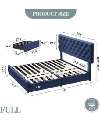 Upholstered Platform Bed Frame with Adjustable Headboard & 4 Storage Drawers - Diamond Tufted Linen - Sturdy & Noise