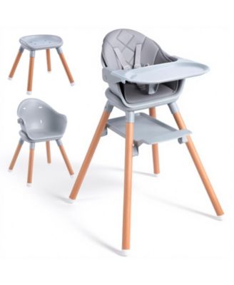 Convertible Wooden Baby HighChair with Adjustable Legs & Removable Double Tray