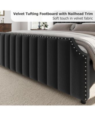 Platform Bed Upholstered Headboard Footboard Strong Wooden Slats No Box Spring Required.
