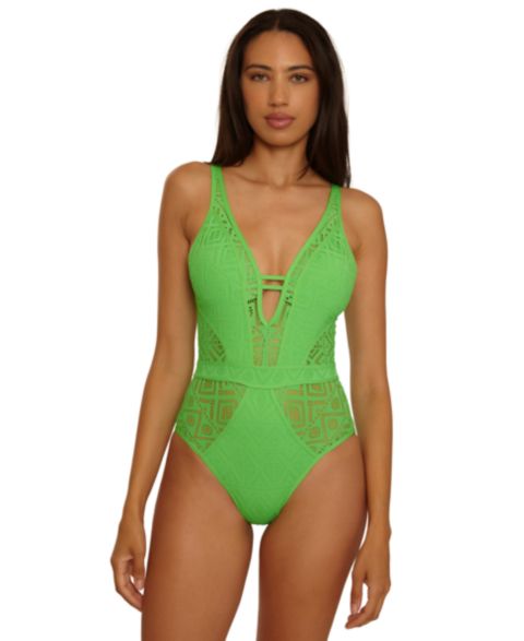 Женские купальники Becca Women's Color Play Crochet Plunge One-Piece Swimsuit