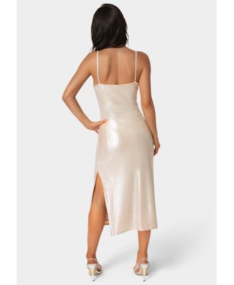Women's Foil Metallic Slinky Cowl Maxi Dress