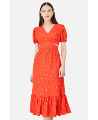 Women's Foil Print Viscose Cut Out Midi Dress