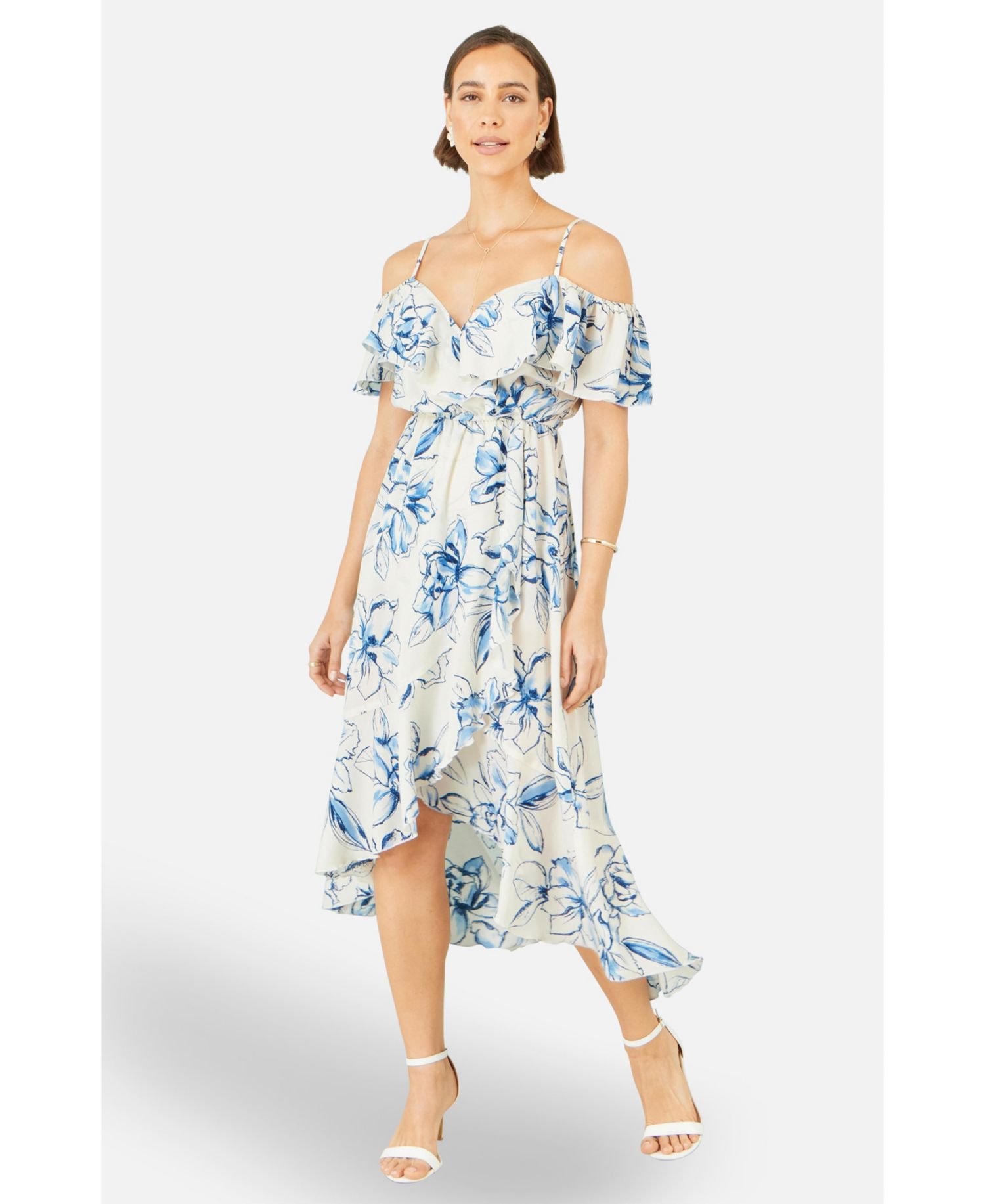 Women's Floral Print Bardot Midi Dress