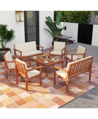 8 Pieces Patio Furniture Set, Acacia Wood Porch Chairs w/ Table