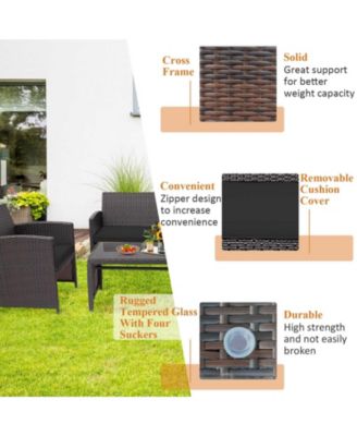 8PCS Patio Rattan Furniture Set Cushioned Chair Sofa Table