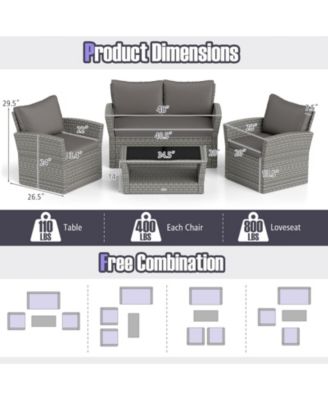 Set Of 8 Patio Furniture Set w/ 4 Rattan Chairs Loveseat Coffee Table Cushions