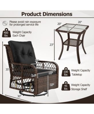 Set Of 3 Patio Furniture w/ 2-Tier Side Table and Cushions for Porch