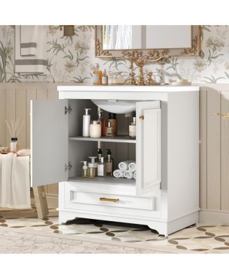 30 Bathroom Vanity with Ceramic Sink, Drawer & 2 Soft Close Doors, Adjustable Shelf Storage for Modern Bathrooms