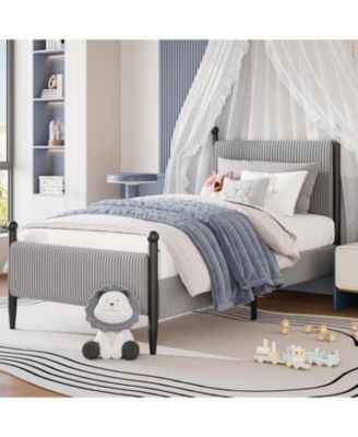 Bed Frame with Velvet Headboard, Upholstered Soft Corduroy Fabric Platform with Wooden Slats Support & Heavy Duty Feet, No Box Spring Needed