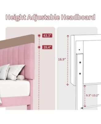 Bed Frame with Adjustable Height Vertical Channel Tufted Headboard, Upholstered Platform Bed Frame with Sturdy Wooden Slats Support