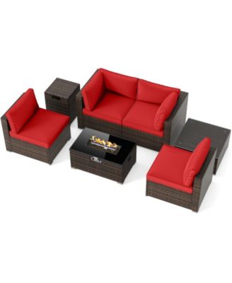 Set of 7 Patio Furniture Set 40000 BTU Gas Fire Pit Table Propane Tank Cover Table