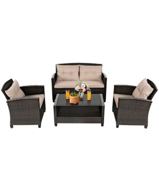 8pcs Patio Rattan Conversation Set Cushioned Outdoor Furniture Set