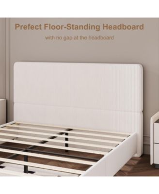 Upholstered Platform Bed Frame with 2 Storage Drawers, Faux Leather Low Profile Bed Base with Wood Slat Support, No Box Spring Needed