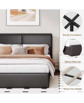 Upholstered Platform Bed Frame with 2 Storage Drawers, Faux Leather Low Profile Bed Base with Wood Slat Support, No Box Spring Needed.