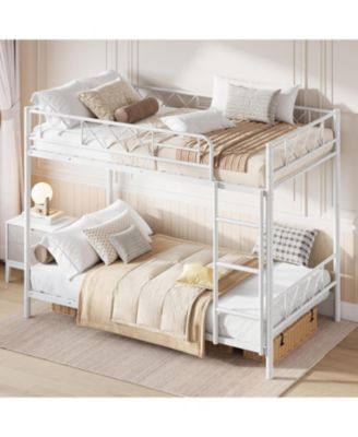Bunk Bed Twin Over Twin with Extra High Guardrail, Heavy Duty Metal Frame & Sturdy Slats, No Box Spring Needed, Space Saver, Gray