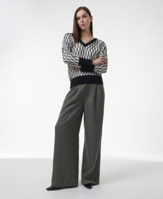 Women's Argyle Mesh Textured Knitted Sweater