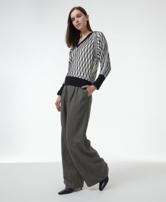 Women's Argyle Mesh Textured Knitted Sweater