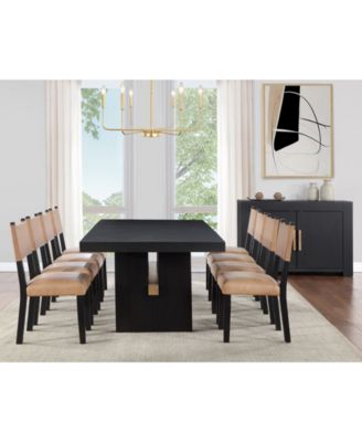 Macai 9-Pc. Wood Dining Table Set (Rectangular Table + 8 Faux Leather Side Chairs)