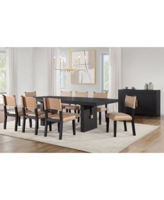Macai 9-Pc. Wood Dining Table Set (Rectangular Table + 8 Faux Leather Side Chairs)