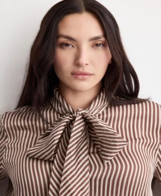 Women's Tie Neck Collar Striped Blouse