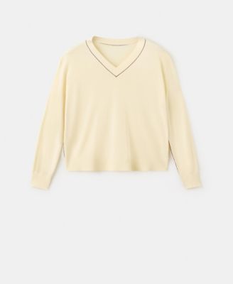 Women's Contrast Piping V-Neck Sweater