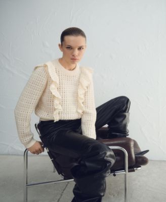 Women's Ruffles Openwork Knitted Sweater