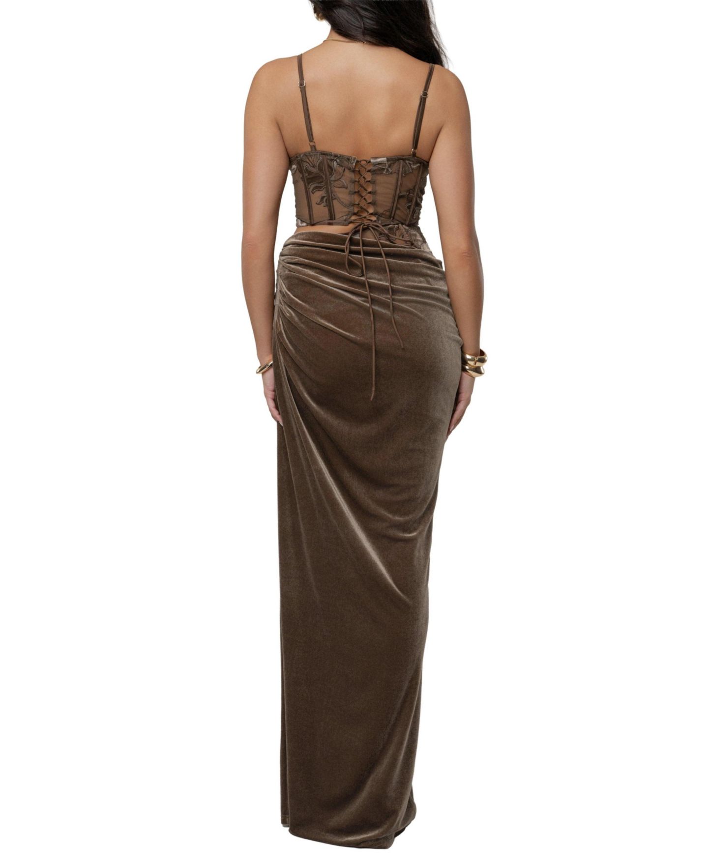 Женская юбка JLUXLABEL Velvet And Lace Maxi, цвет: Бежевый — фото 7