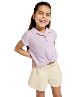 Girls' 4-6X Dotted Crinkle Gauze Knot-Front Shirt and Twill Shorts, 2-Piece Set