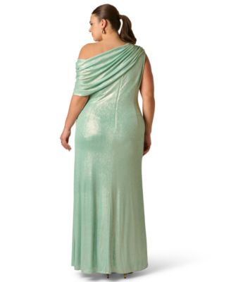 Plus Size Foiled One-Shoulder Ball Gown