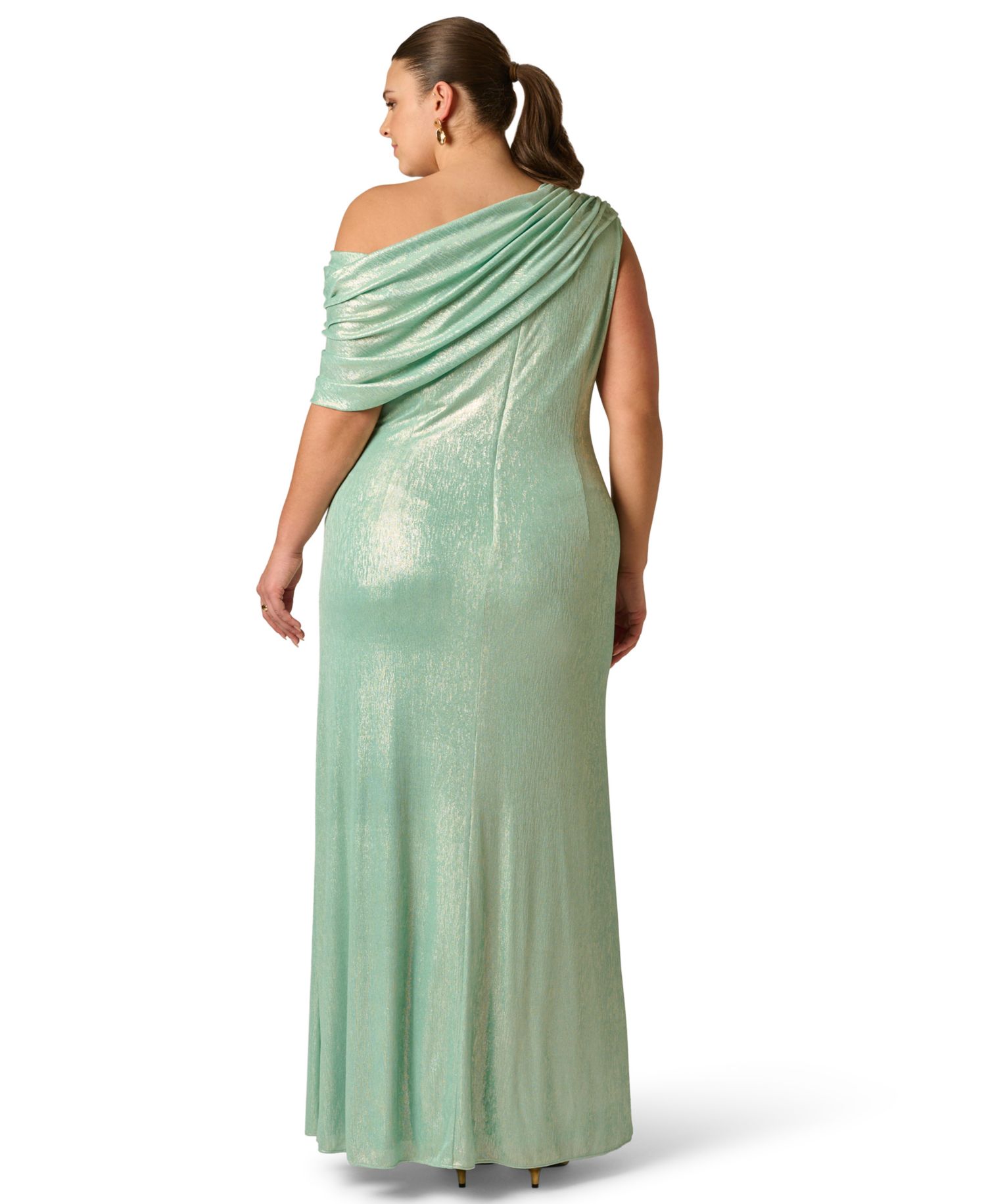 Plus Size Foiled One-Shoulder Ball Gown