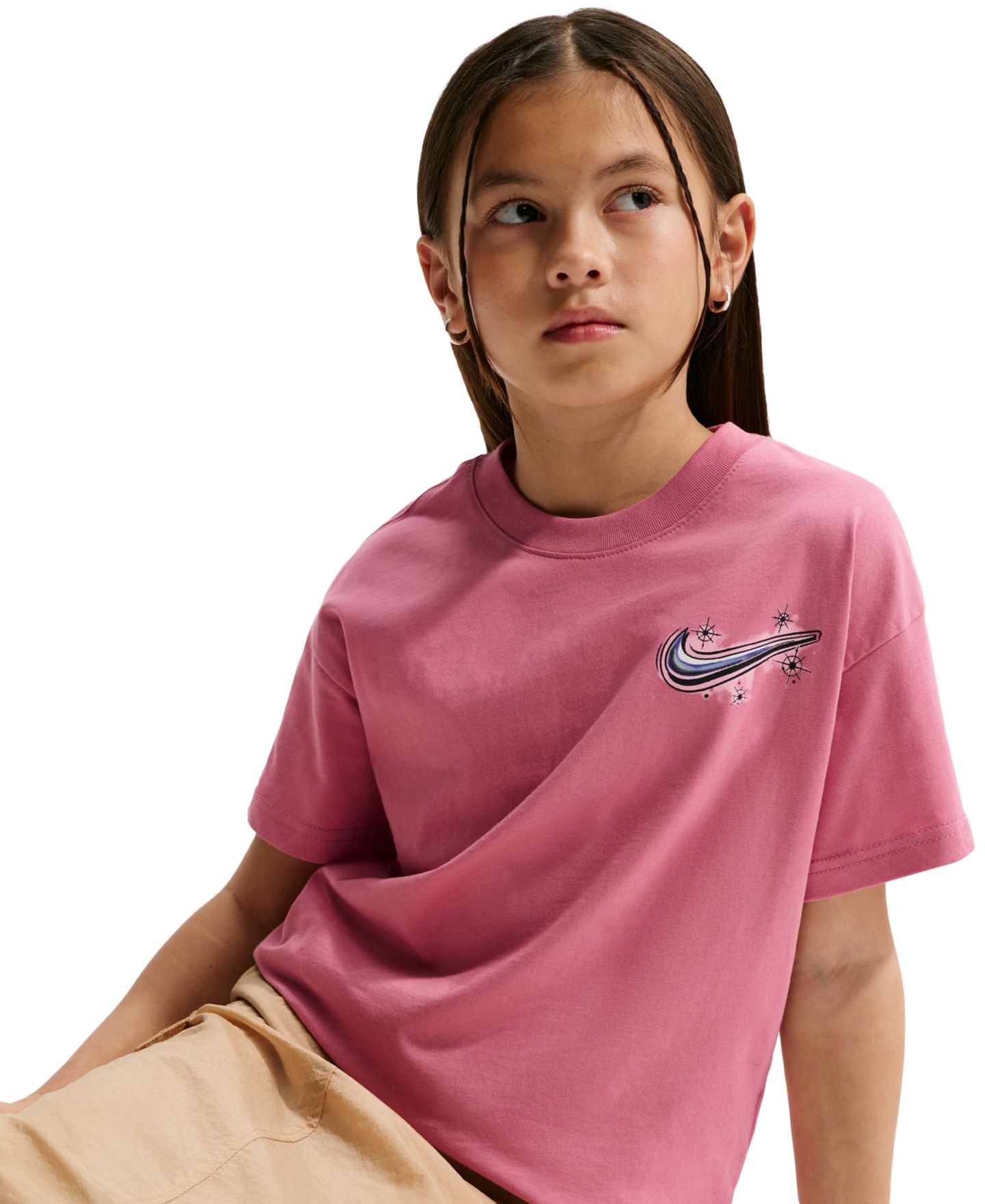 Футболка Nike Sportwear Crewneck T-Shirt для девочек, цвет: Пионовый — фото 3