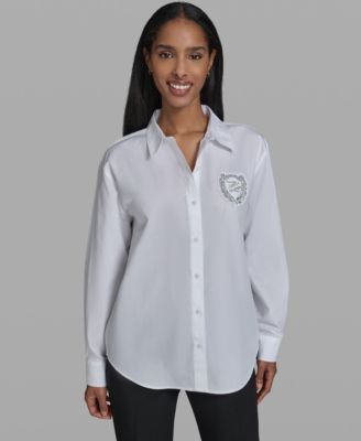 Women's Cotton Collared Emblem Blouse