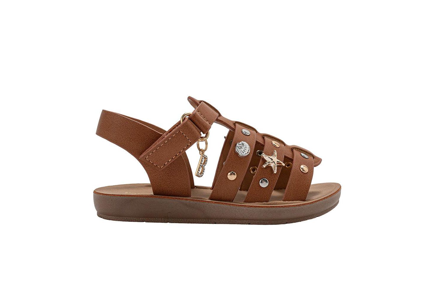 Сандалии Bebe Fashion Sandals - Dressy Shoes with Decorative Metal Charms для девочек, цвет: Коньячный — фото 3