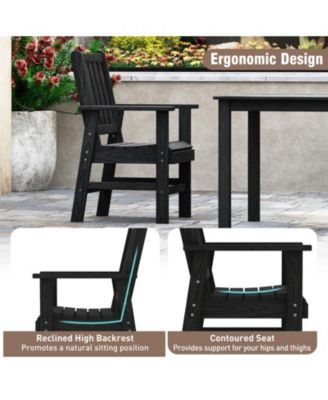 Patio Dining Chairs Set of 4 w/Wide Armrests Curved Seat Wood Grain for Backyard