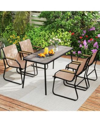 5 PCS Patio Dining Set w/ Wood-like Armrests & Metal Frame for Garden Yard
