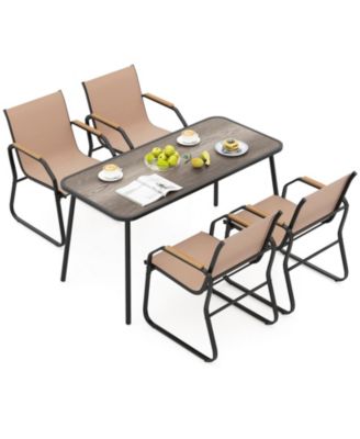 5 PCS Patio Dining Set w/ Wood-like Armrests & Metal Frame for Garden Yard