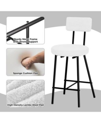 Bar Stool Chairs Set of 2, Modern Upholstered Counter Height Barstools with Round Seat, Armless Bar Chair