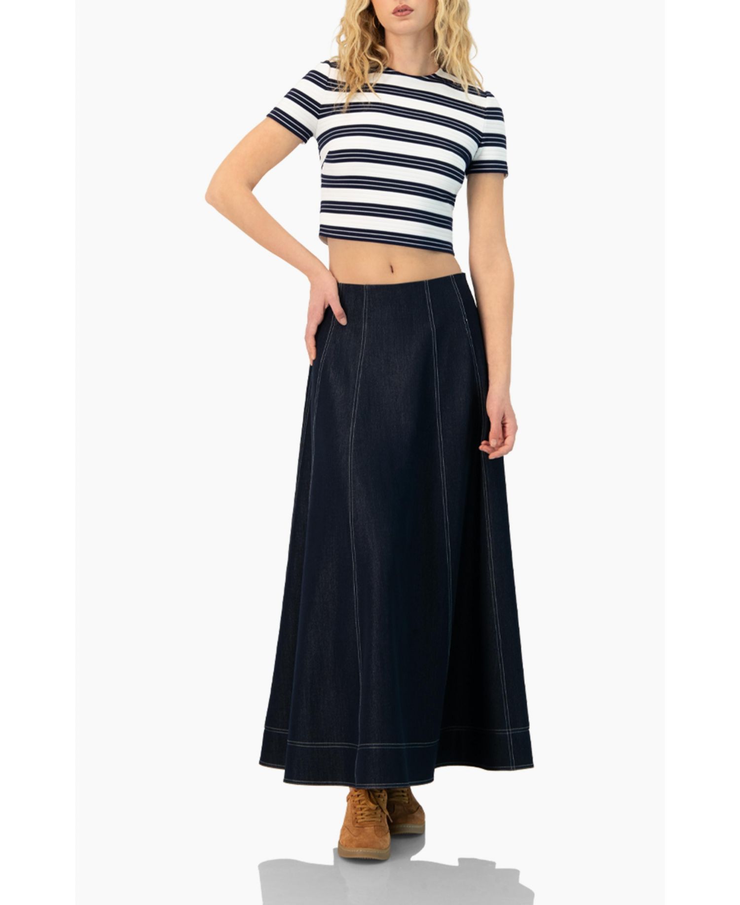 Women's Wide Denim Midi Skirt