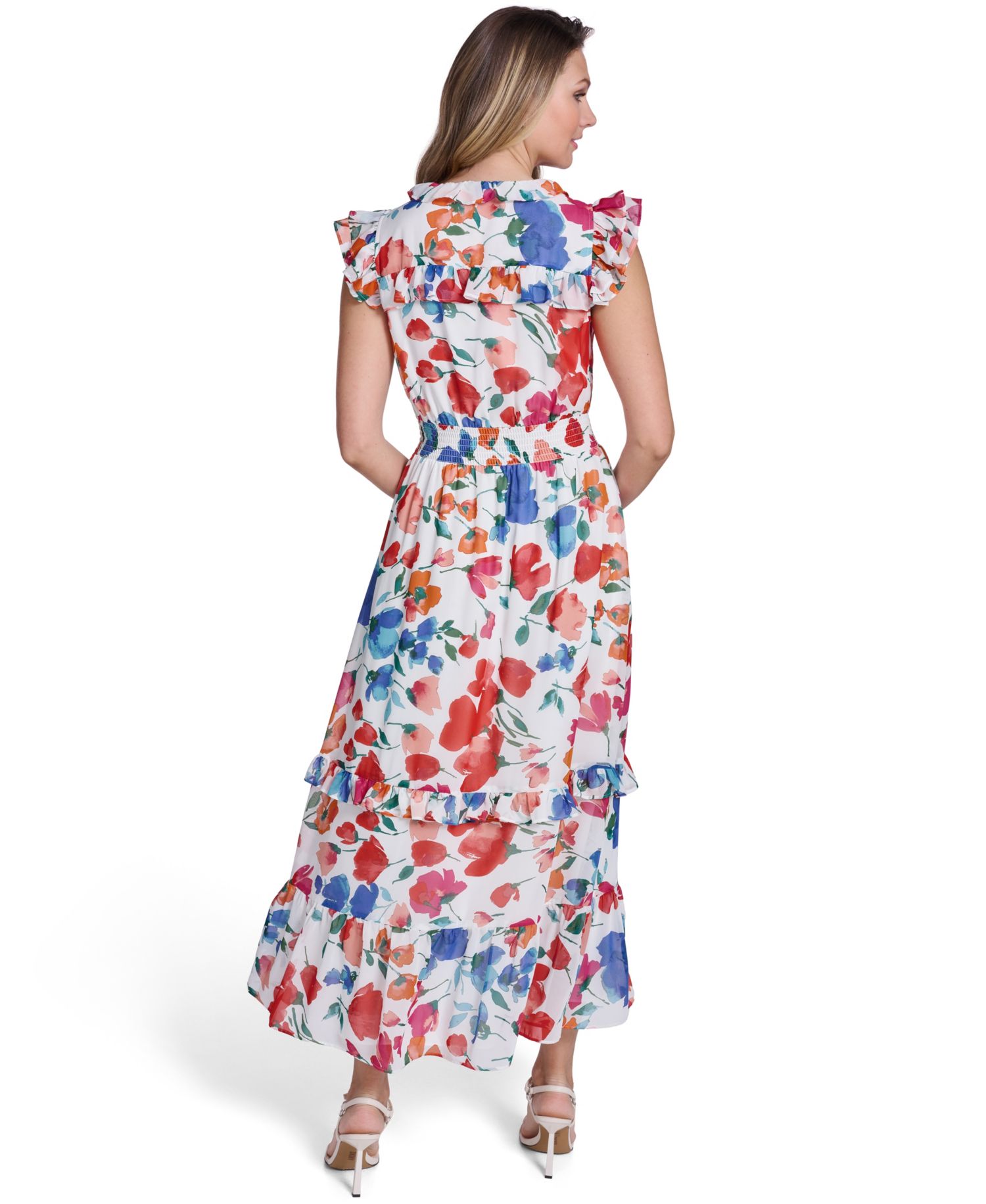 Petite Printed Smocked-Waist Midi Dress