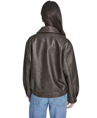 Women's Faux Leather Relaxed-Fit Bomber Jacket