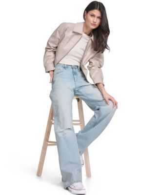 Women's Faux Leather Relaxed-Fit Zip-Front Jacket